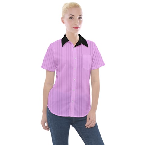 Blossom Pink & Black - Women s Short Sleeve Pocket Shirt by FashionLane