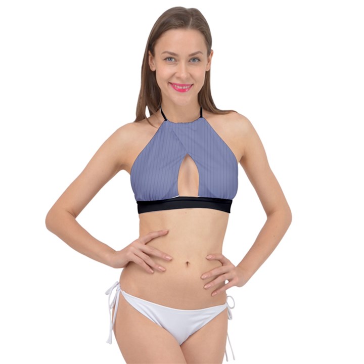 Lavender Violet & Black - Cross Front Halter Bikini Top