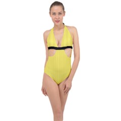 Maize Yellow & Black - Halter Front Plunge Swimsuit by FashionLane