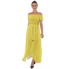 Maize Yellow & Black - Off Shoulder Open Front Chiffon Dress by FashionLane