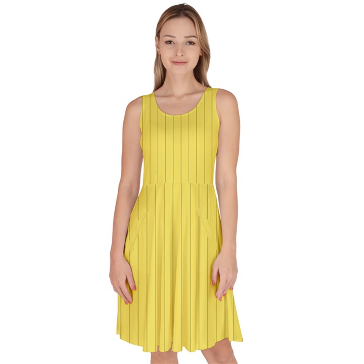 Maize Yellow & Black - Knee Length Skater Dress With Pockets