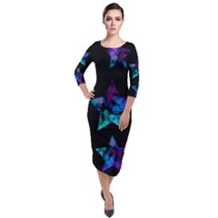 Mermaid Stars Quarter Sleeve Midi Velour Bodycon Dress by Dazzleway