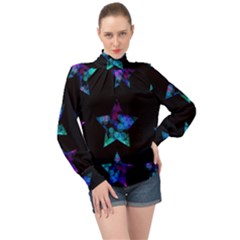 Mermaid Stars High Neck Long Sleeve Chiffon Top by Dazzleway