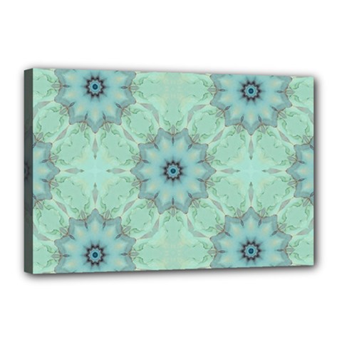 Mint Floral Pattern Canvas 18  X 12  (stretched) by Dazzleway