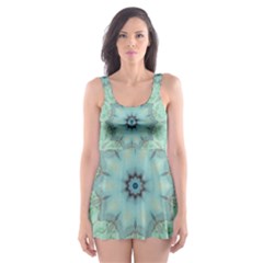 Mint Floral Pattern Skater Dress Swimsuit by Dazzleway