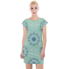 Mint Floral Pattern Cap Sleeve Bodycon Dress by Dazzleway