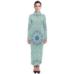 Mint Floral Pattern Turtleneck Maxi Dress by Dazzleway