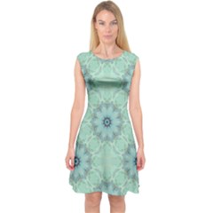 Mint Floral Pattern Capsleeve Midi Dress by Dazzleway