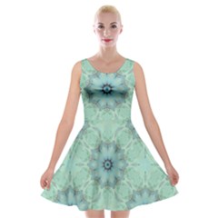 Mint Floral Pattern Velvet Skater Dress by Dazzleway