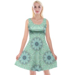 Mint Floral Pattern Reversible Velvet Sleeveless Dress by Dazzleway