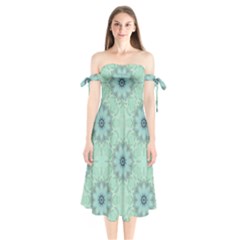 Mint Floral Pattern Shoulder Tie Bardot Midi Dress by Dazzleway