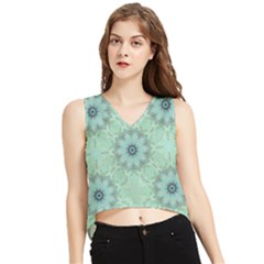 Mint Floral Pattern V-neck Cropped Tank Top by Dazzleway