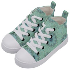 Mint Floral Pattern Kids  Mid-top Canvas Sneakers by Dazzleway