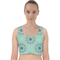 Mint Floral Pattern Velvet Racer Back Crop Top by Dazzleway