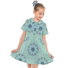 Mint Floral Pattern Kids  Short Sleeve Shirt Dress by Dazzleway