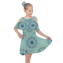 Mint Floral Pattern Kids  Shoulder Cutout Chiffon Dress by Dazzleway