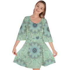 Mint Floral Pattern Velour Kimono Dress by Dazzleway