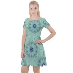 Mint Floral Pattern Cap Sleeve Velour Dress  by Dazzleway