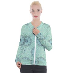 Mint Floral Pattern Casual Zip Up Jacket by Dazzleway