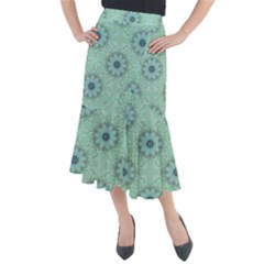 Mint Floral Pattern Midi Mermaid Skirt by Dazzleway