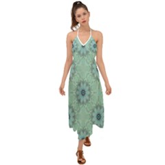 Mint Floral Pattern Halter Tie Back Dress  by Dazzleway