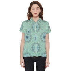 Mint Floral Pattern Short Sleeve Pocket Shirt by Dazzleway