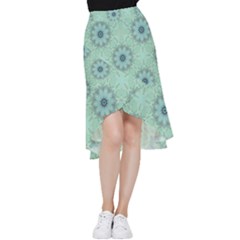 Mint Floral Pattern Frill Hi Low Chiffon Skirt by Dazzleway