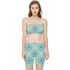 Mint Floral Pattern Stretch Shorts And Tube Top Set by Dazzleway