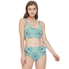 Mint Floral Pattern Frilly Bikini Set by Dazzleway