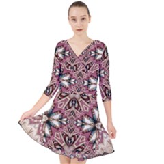 Pink Pattern Quarter Sleeve Front Wrap Dress by Dazzleway