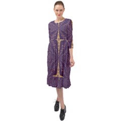 Purple And Gold Ruffle End Midi Chiffon Dress by Dazzleway