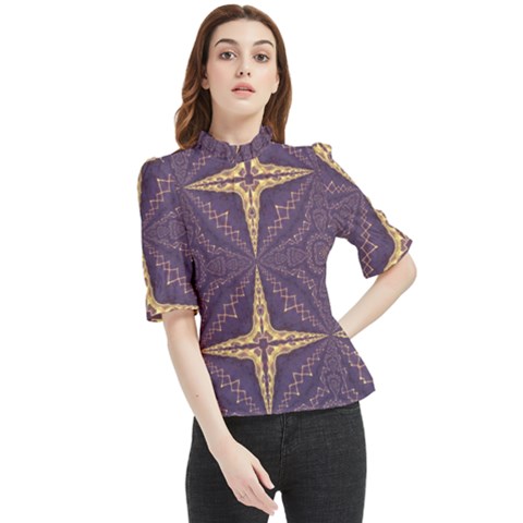 Purple And Gold Frill Neck Blouse by Dazzleway