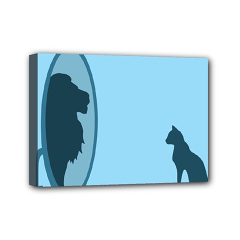 Cat Mirror Lion Mini Canvas 7  X 5  (stretched)