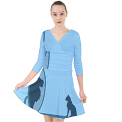 Cat Mirror Lion Quarter Sleeve Front Wrap Dress