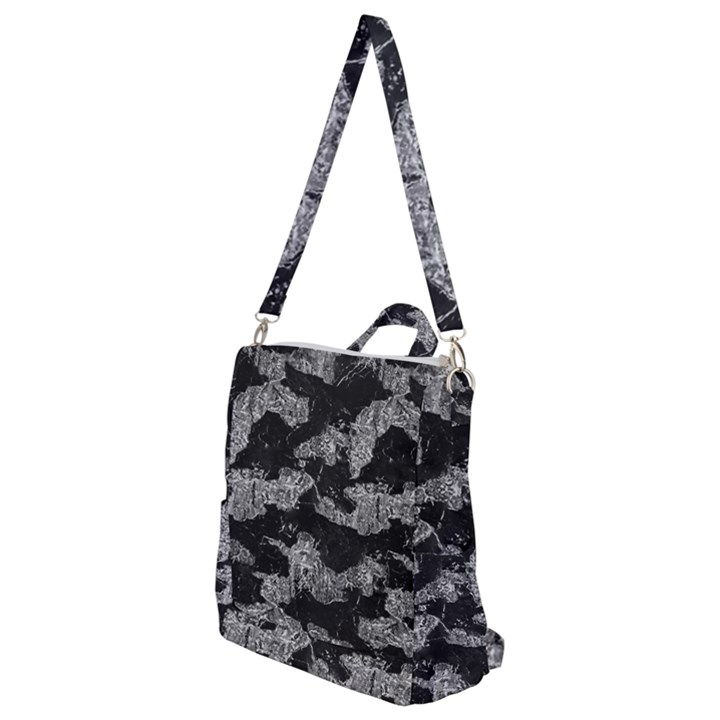 Black And White Cracked Abstract Texture Print Crossbody Backpack