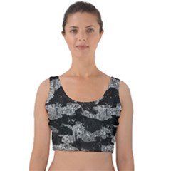 Black And White Cracked Abstract Texture Print Velvet Crop Top by dflcprintsclothing