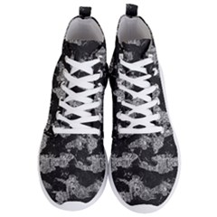 Black And White Cracked Abstract Texture Print Men s Lightweight High Top Sneakers by dflcprintsclothing