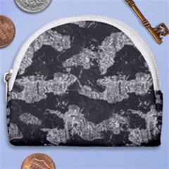 Black And White Cracked Abstract Texture Print Horseshoe Style Canvas Pouch by dflcprintsclothing