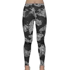 Black And White Cracked Abstract Texture Print Lightweight Velour Classic Yoga Leggings by dflcprintsclothing