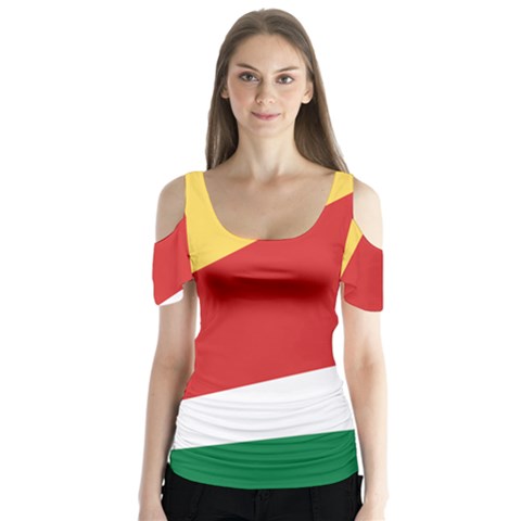 Seychelles Flag Butterfly Sleeve Cutout Tee  by FlagGallery