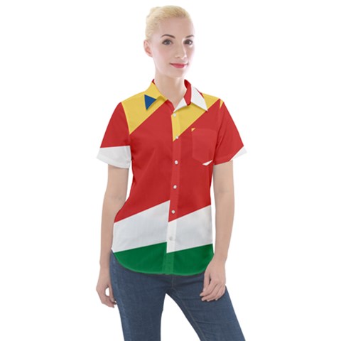 Seychelles Flag Women s Short Sleeve Pocket Shirt by FlagGallery