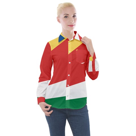 Seychelles Flag Women s Long Sleeve Pocket Shirt by FlagGallery