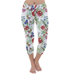 Flowers Pattern Capri Winter Leggings  by goljakoff