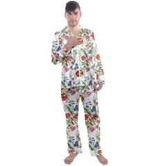 Flowers Pattern Men s Long Sleeve Satin Pyjamas Set by goljakoff