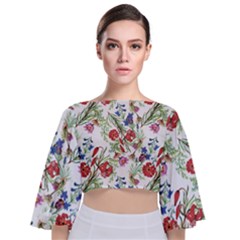 Flowers Pattern Tie Back Butterfly Sleeve Chiffon Top