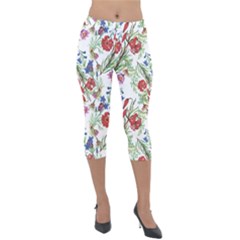 Flowers Pattern Lightweight Velour Capri Leggings  by goljakoff