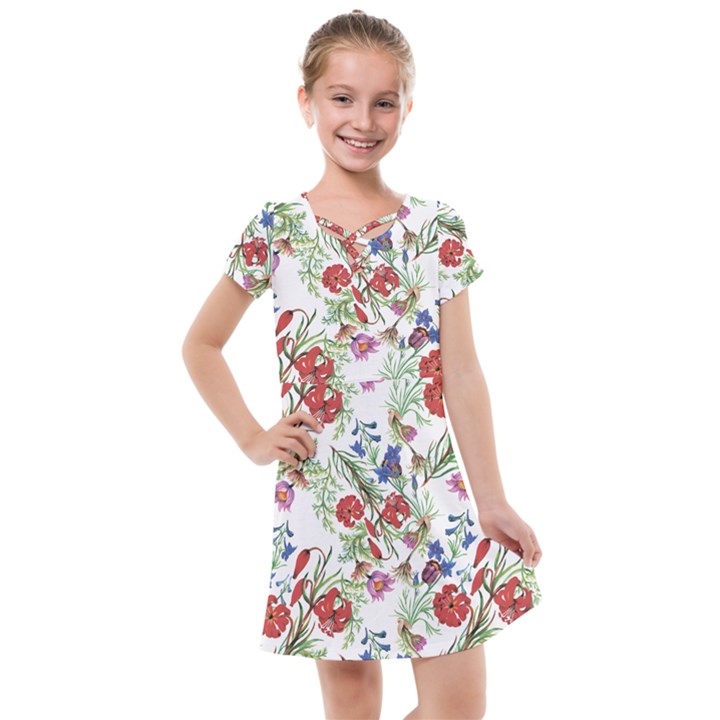 Flowers pattern Kids  Cross Web Dress