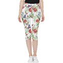 Flowers pattern Inside Out Lightweight Velour Capri Leggings  View3