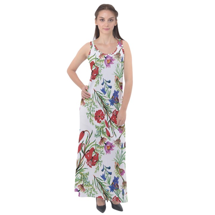 Flowers pattern Sleeveless Velour Maxi Dress