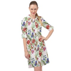 Flowers Pattern Long Sleeve Mini Shirt Dress by goljakoff